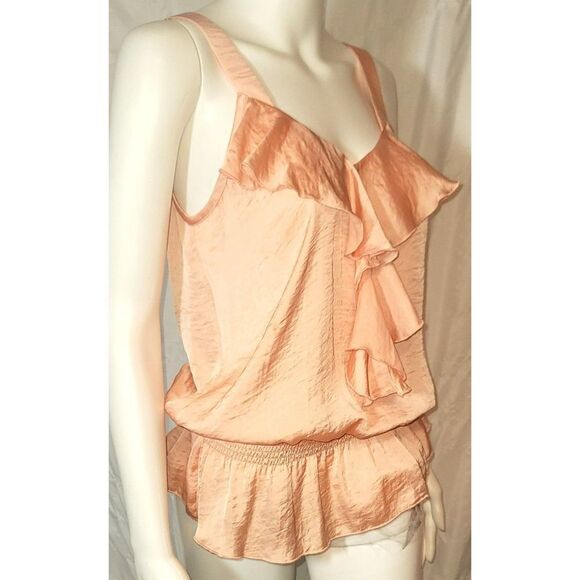 Kenar Peach Camisole Wide shoulder Bands, Ruffled Front and Elastic Waist - M - Picture 2 of 9